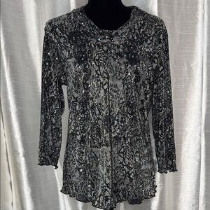 Christopher & Banks Women’s M Pleated Crinkle Embellished 3/4 Sleeve Blouse
